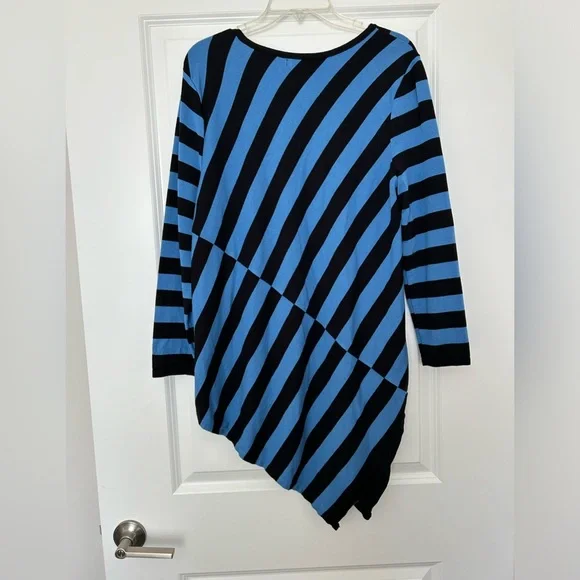 Women’s Tunic Alfani Blue Black Striped Top - Size L - Picture 12 of 14